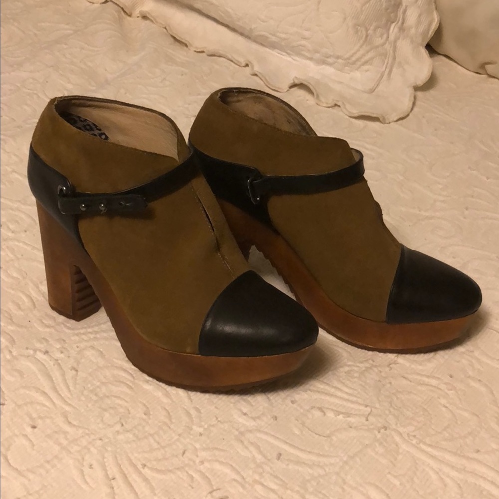 Matt Bernson Suede and Leather Clog Heels